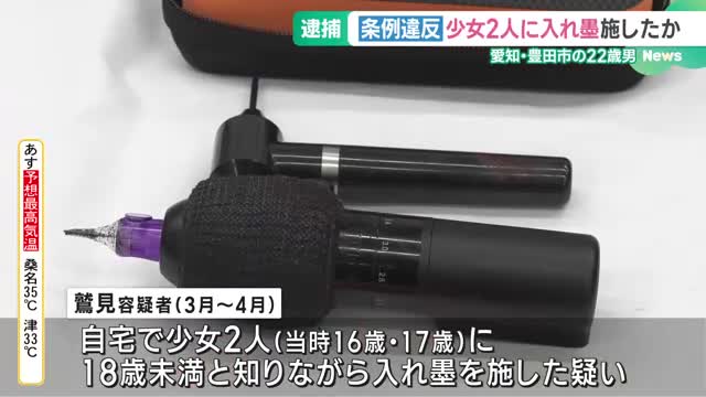 18歳未満と知りながら少女2人に入れ墨を施した疑い　SNSで宣伝か　男を逮捕　愛知