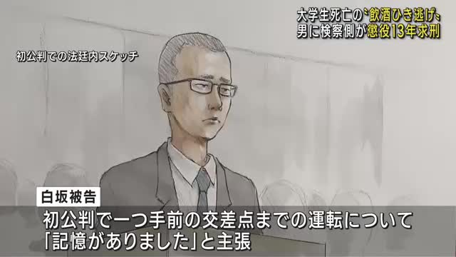 飲酒運転をして女子大学生をひき逃げ、死亡させた罪に問われている男　検察側が懲役13年求刑