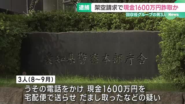 携帯電話会社の職員ら名乗り1600万円詐取か　現金の回収役グループの男3人を逮捕　静岡県の女性