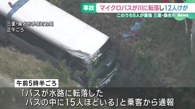 マイクロバスが道路沿いの川に転落　12人がけが、5人は骨を折るなど重傷　三重