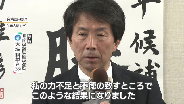 名古屋市長選、与野党相乗りの前参院議員・大塚耕平氏敗れる 「力不足と不徳の致すところ」