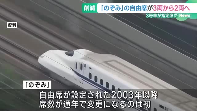 2025年春から減ります　東海・山陽道新幹線「のぞみ」自由席車両が3両から2両に