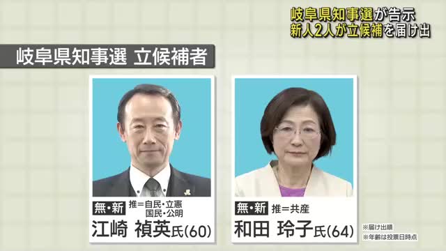 任期満了に伴う岐阜県知事選挙が告示　これまでに新人2人が立候補を届け出