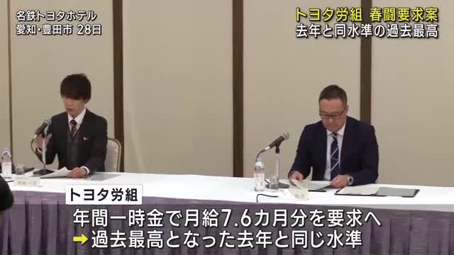 春闘　トヨタ労組が要求案を固める　一時金は月給7.6カ月分　去年と同水準の過去最高