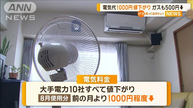 電気代1000円値下がり、ガス代も500円↓　8月から負担軽減策が再開