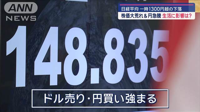 日経平均、一時1300円超の下落　株価大荒れ＆円急騰…生活に影響は？