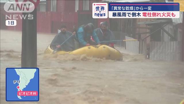 「異常な乾燥」から一変　暴風雨で倒木　電柱倒れ火災も　チリ