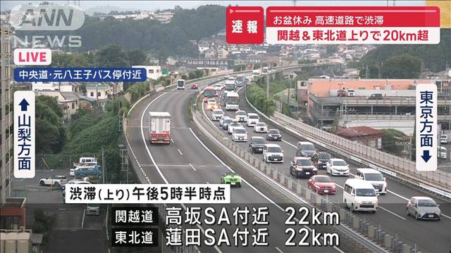 “お盆休み”高速で渋滞　関越＆東北道上り20km超