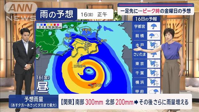 【関東の天気】関東では警戒すべき勢力　週末に台風接近「備え…あすのうちに！」