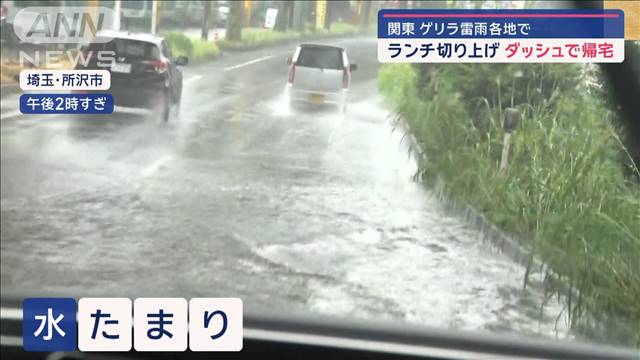 “雨雲”発達…関東各地でゲリラ雷雨　道路に巨大水たまり