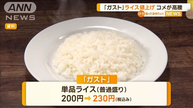 「ガスト」ライス値上げ　コメ高騰で