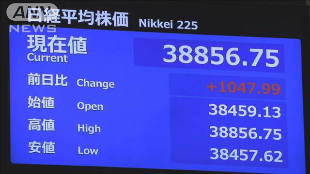 【日経平均株価】前日比で1000円超える上げ幅　石破総理の利上げ慎重発言などで