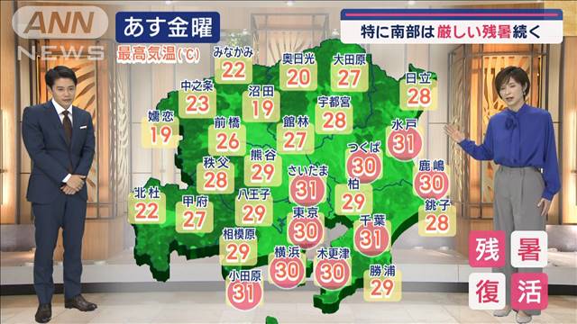 【関東の天気】あす「あなたの街は晴れ？雨？」　特に南部は厳しい残暑続く