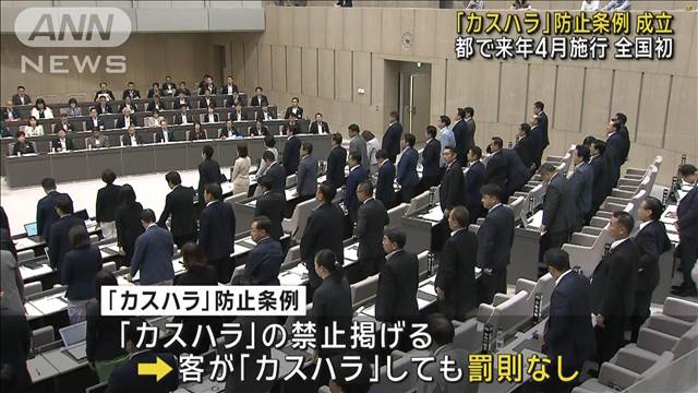 【速報】全国初　東京都のカスハラ防止条例案が可決　来年4月に施行