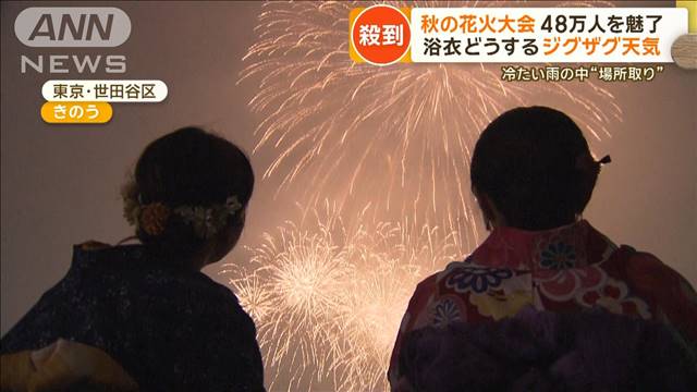 秋の花火大会　気温急降＆冷たい雨でも…48万人を魅了　外国人も興奮「アニメのよう」