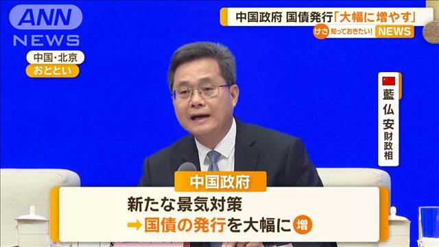 中国政府　国債発行「大幅に増やす」