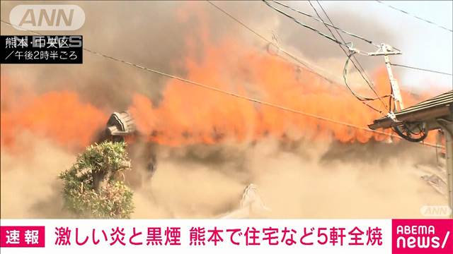 【速報】熊本市で住宅5軒焼く火事 けが人なし　火元の住人「刈った草を燃やしていた」