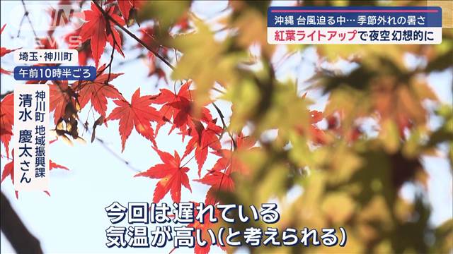 夜空彩る「紅葉ライトアップ」続々！ 沖縄は台風迫る中…季節外れの暑さ