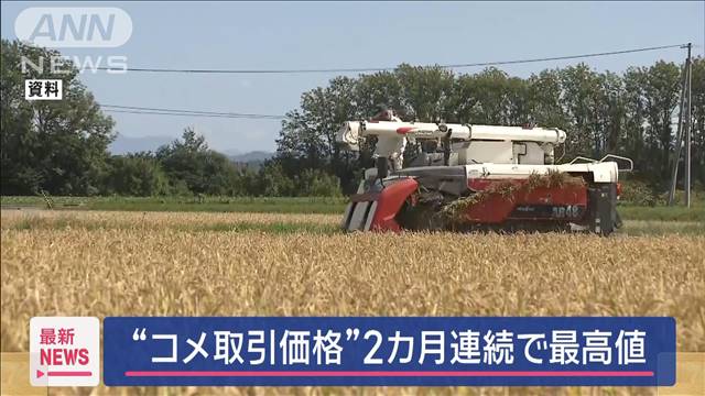 “コメ取引価格”2カ月連続で最高値