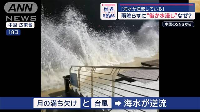 「海水が逆流している」　雨降らずに“街が水浸し”なぜ？　中国