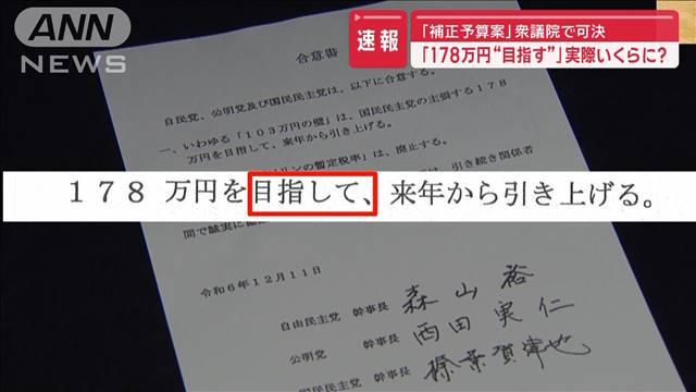 「178万円“目指す”」実際いくらに？ 「補正予算案」衆議院で可決