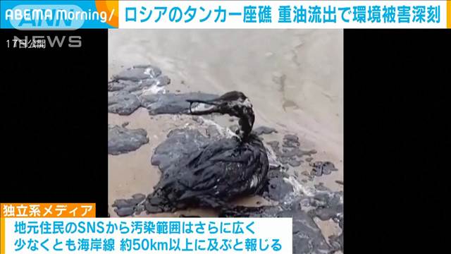 アゾフ海と黒海を結ぶケルチ海峡でロシアのタンカー座礁　重油流出で環境被害深刻