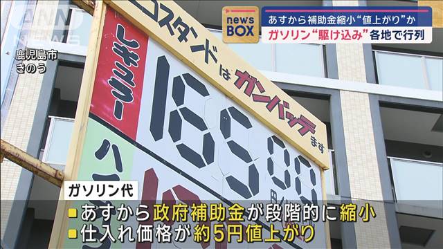 19日から補助金縮小“値上がり”か　ガソリン“駆け込み”各地で行列