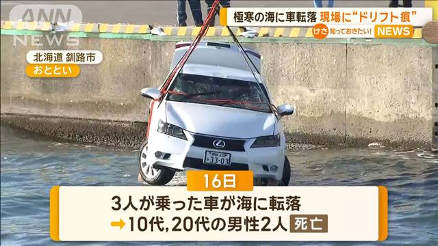 極寒の海に車転落　現場にドリフト痕　北海度釧路市