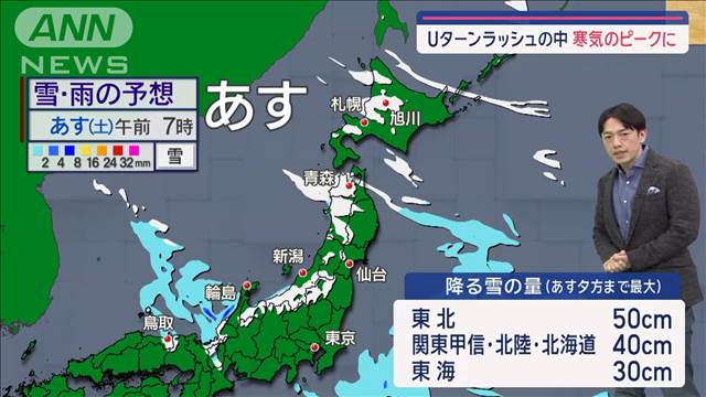 【全国の天気】仕事はじめは傘を!　Uターンラッシュの中　寒気のピークに