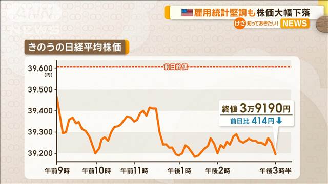 アメリカの雇用統計堅調も…株価大幅下落