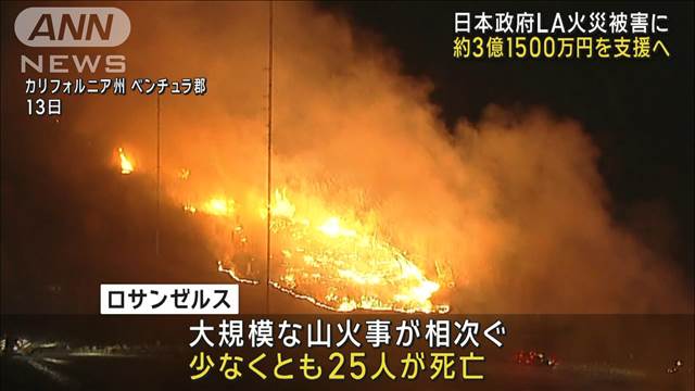 日本政府 LA大規模火災被害に約3億1500万円支援へ