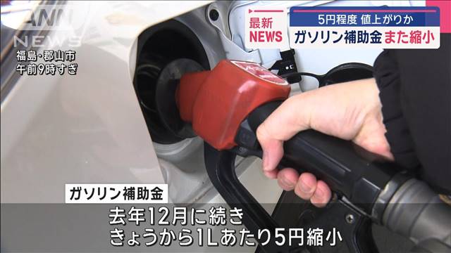 ガソリン補助金また縮小　5円程度値上がりか