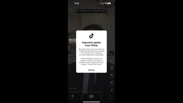 TikTok　「アメリカでのサービスを一時的に停止」ユーザーに通知
