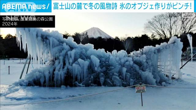 富士山の麓で冬の風物詩・氷のオブジェ作りがピンチ！　山梨・富士河口湖町