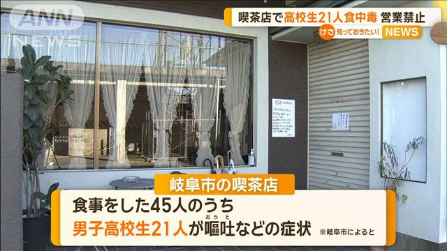 岐阜市の喫茶店で高校生21人食中毒　営業禁止