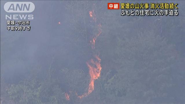 愛媛の山火事　ふもとの住宅に火の手迫る　消火活動続く