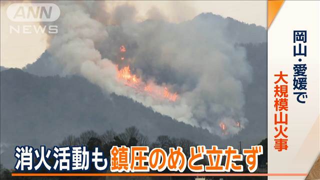 岡山・愛媛で大規模山火事　消火活動も鎮圧のめど立たず